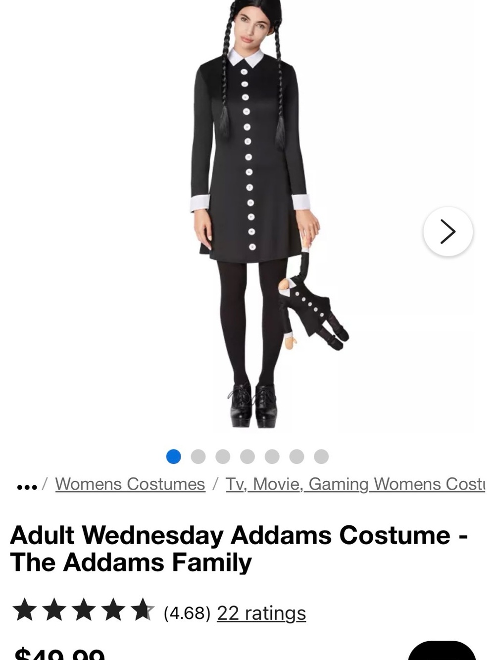 Spirit Women’s Black and White Wednesday Addams Costume with Doll